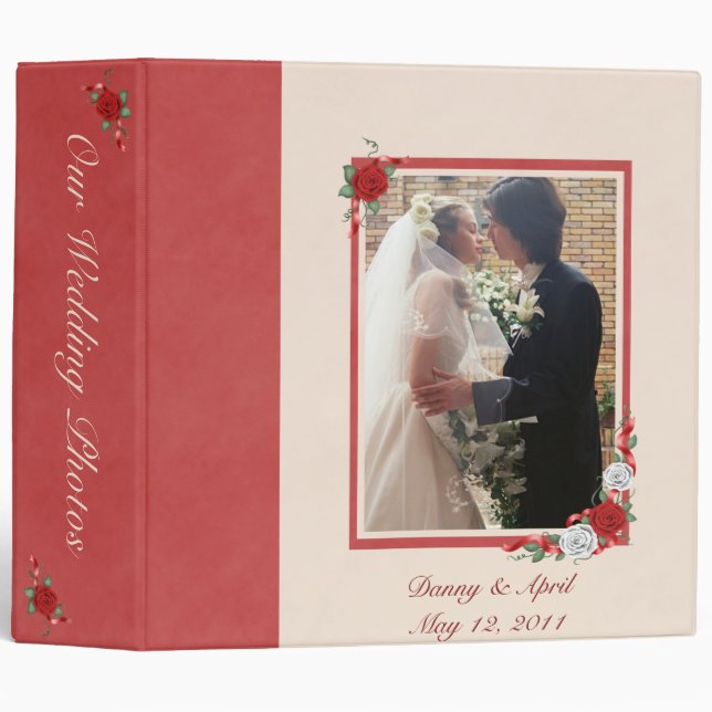 Red & White Roses Wedding Photo Album Binder (Front/Spine)