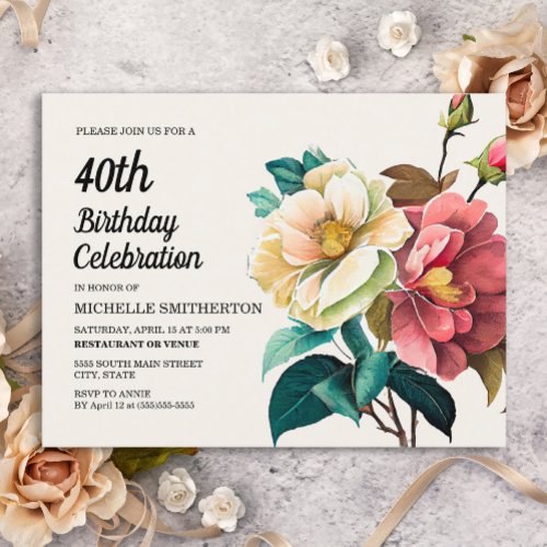 Red White Roses Womens 40th Birthday Invitation Postcard