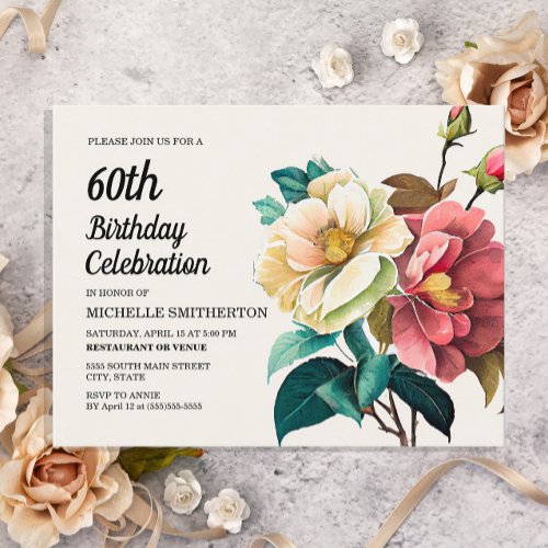Red White Roses Womens 60th Birthday Invitation Postcard