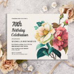 Red White Roses Women's 70th Birthday Invitation Postcard<br><div class="desc">Beautiful red and white roses women's 70th birthday party invitation postcard.  Text is fully customizable,  so this card can be designed for any age.  Contact us for help with customization or matching products.</div>