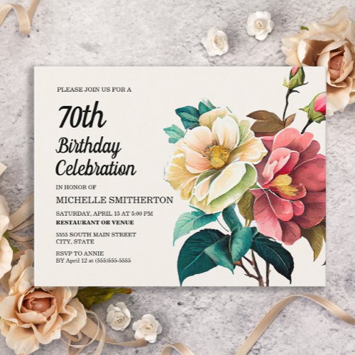 Red White Roses Womens 70th Birthday Invitation Postcard