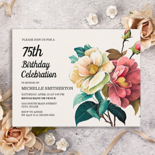Red White Roses Womens 75th Birthday Invitation Postcard