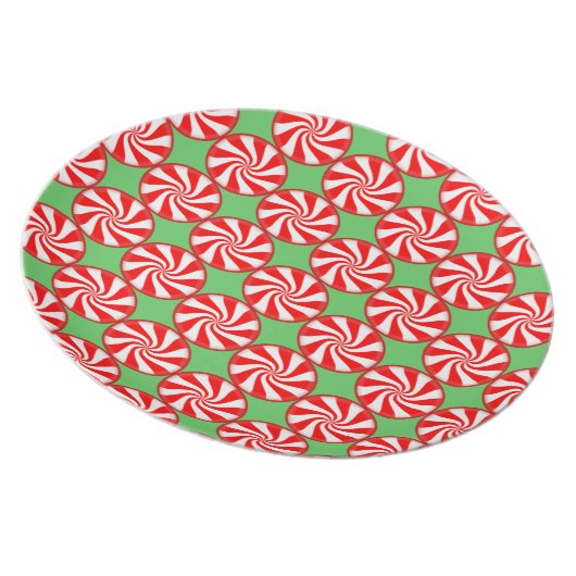 Red White Round Swirl Peppermint Candy Christmas Plate (Right Side)