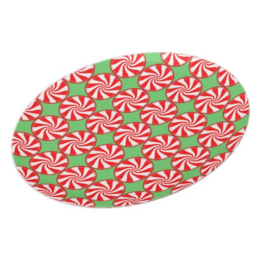 Red White Round Swirl Peppermint Candy Christmas Plate (Left Side)