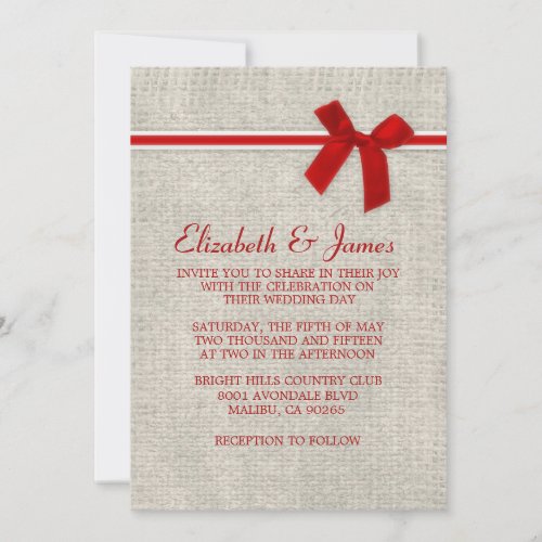 Red &amp; White Rustic Burlap Wedding Invitations