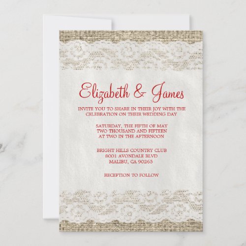 Red &amp; White Rustic Lace Wedding Invitations