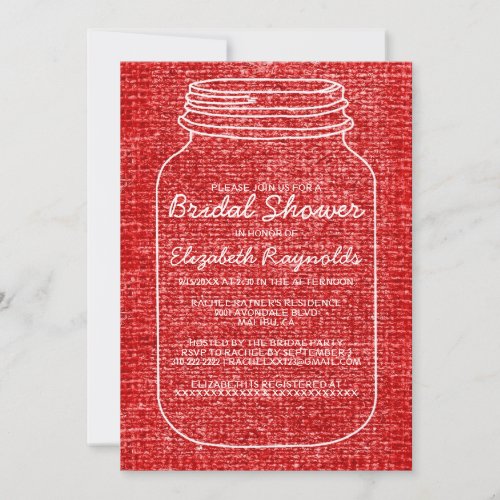 Red White Rustic Mason Jar Bridal Shower Invites