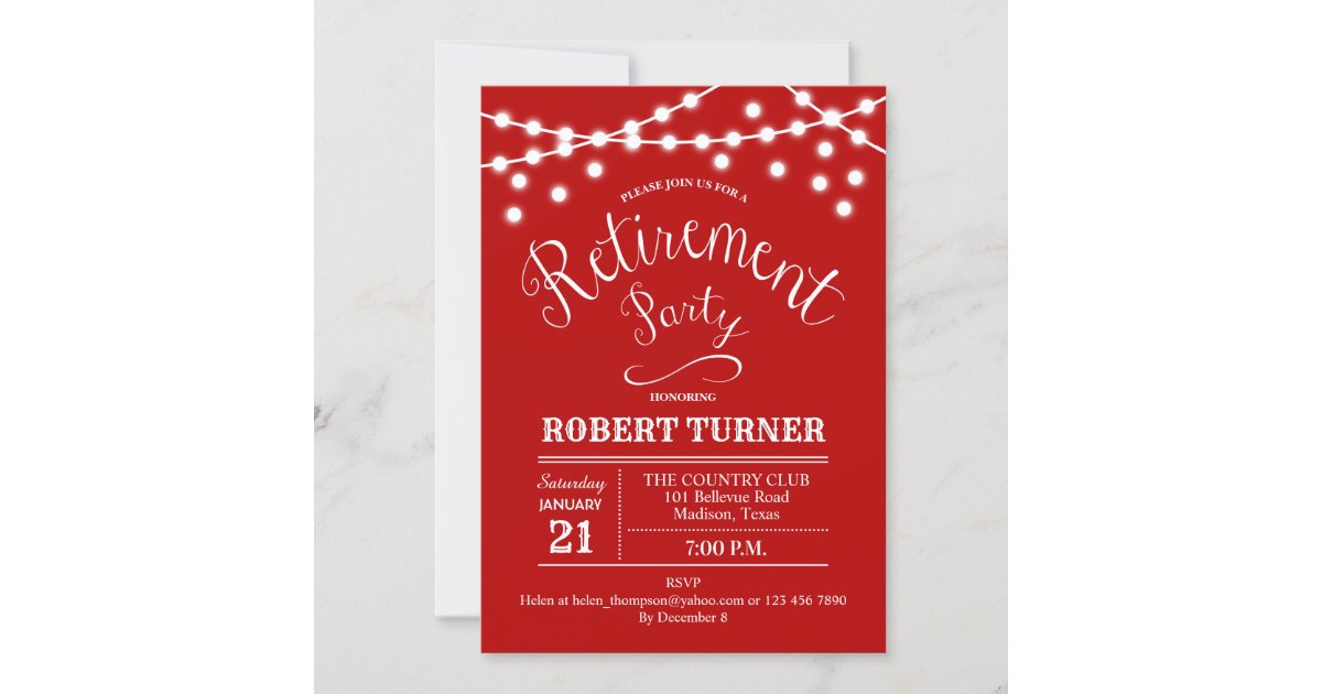 Red White Rustic Retirement Party Invitation 