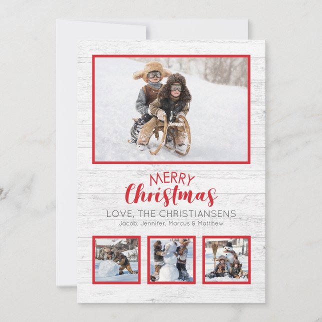 Red White Rustic Wood Photo Christmas (Front)