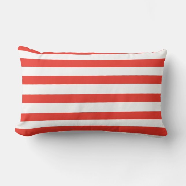 Red White Sailor Stripes Lumbar Pillow (Front)