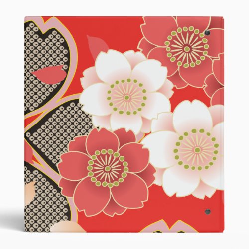 Red  White Sakura Japanese Kimono Binder