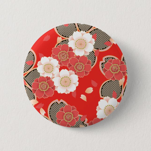 Red & White Sakura Japanese Kimono Button (Front)