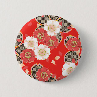 Red & White Sakura Japanese Kimono Button