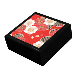 Red & White Sakura Japanese Kimono Keepsake Box