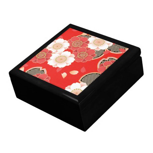 Red  White Sakura Japanese Kimono Keepsake Box