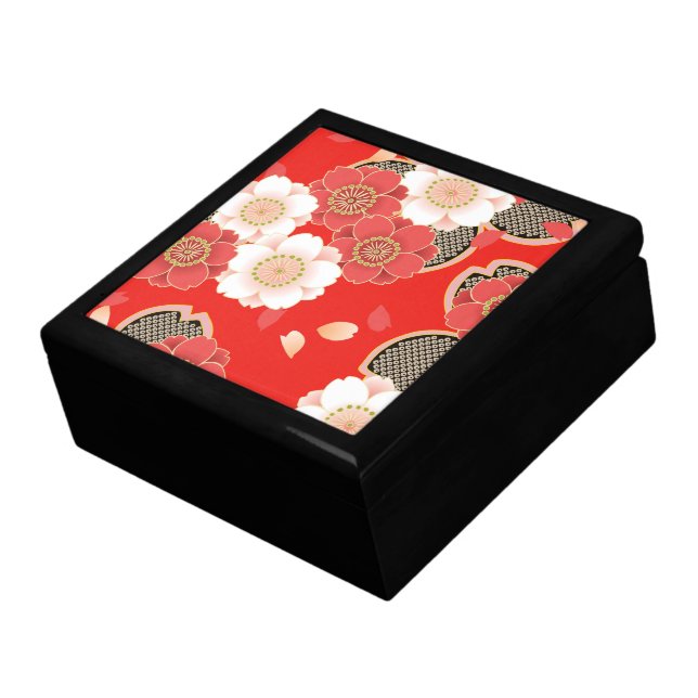 Red & White Sakura Japanese Kimono Keepsake Box (Side)
