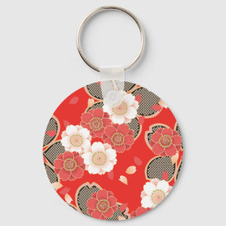Red & White Sakura Japanese Kimono Keychain