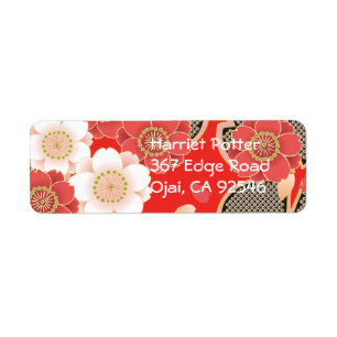 Red & White Sakura Japanese Kimono Label