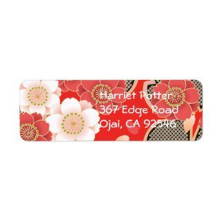 Red & White Sakura Japanese Kimono Label