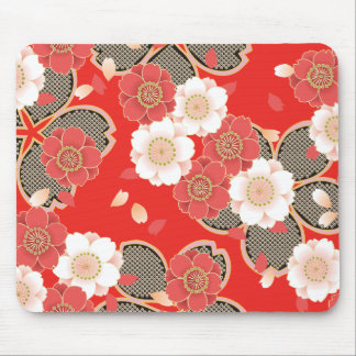 Red & White Sakura Japanese Kimono Mouse Pad