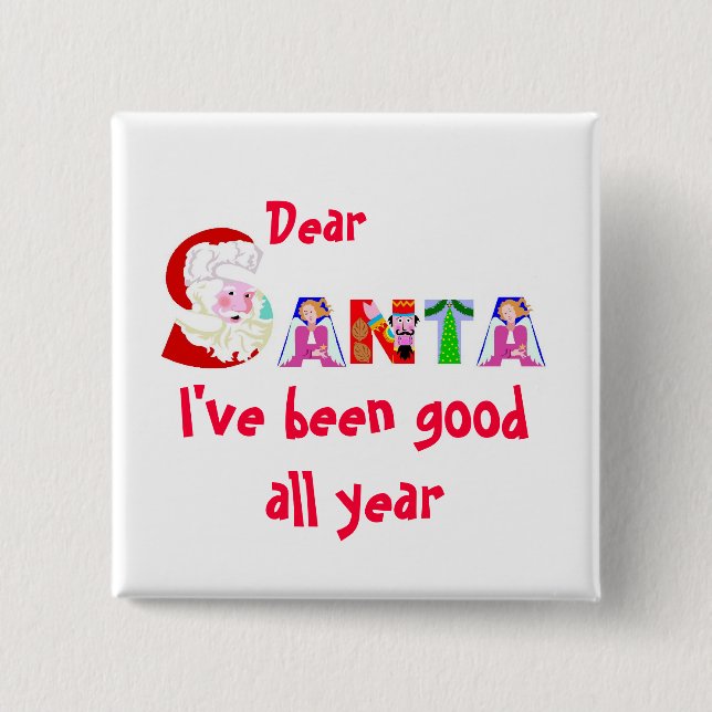 Red White Santa Christmas Holiday Pinback Button (Front)