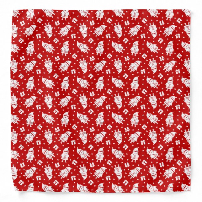 Red & White Santa Claus with Gifts Pattern Bandana (Front)