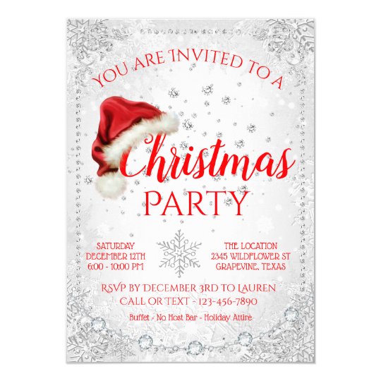 Red White Santa Hat Snowflake Christmas Party Invitation | Zazzle.com