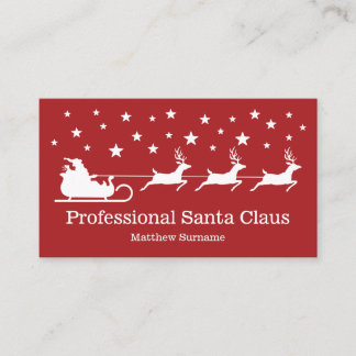 Red White Santa Sleigh Professional Santa Service Business Card