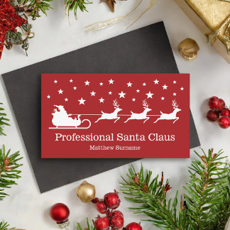 Red White Santa Sleigh Professional Santa Service Business Card