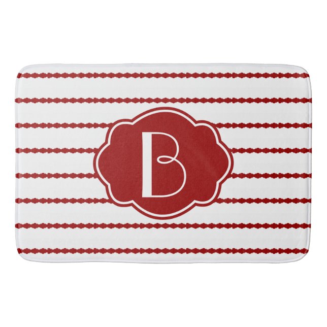 Red & White Scallop Stripes; add initial Bath Mat (Front)