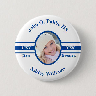 Red   White School Class Reunion Photo Name Button