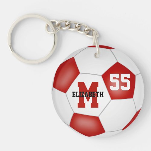 red white school colors soccer bag tag keychain