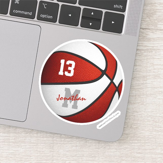 red white school team spirit boys basketball sticker (Detail)