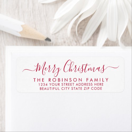 Red White Script Christmas Return Address Label