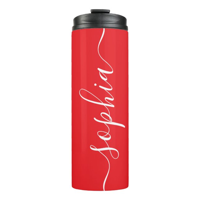 Red White Script Custom Name Thermal Tumbler (Front)