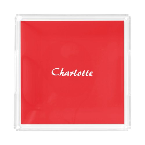 Red White Script Elegant Minimalist Modern Name Acrylic Tray