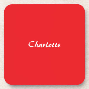 Red White Script Elegant Minimalist Modern Name Beverage Coaster