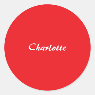 Red White Script Elegant Minimalist Modern Name Classic Round Sticker