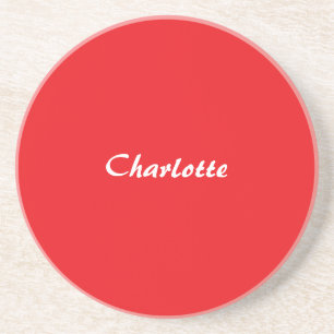 Red White Script Elegant Minimalist Modern Name Coaster
