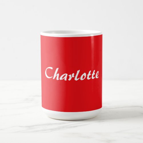 Red White Script Elegant Minimalist Modern Name Coffee Mug