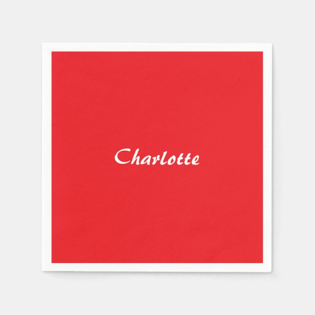 Red White Script Elegant Minimalist Modern Name Napkins (Front)