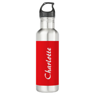 Red White Script Elegant Minimalist Modern Name Stainless Steel Water Bottle