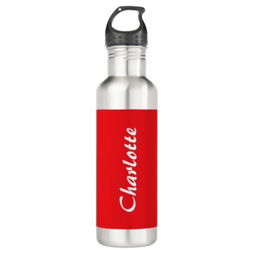 Red White Script Elegant Minimalist Modern Name Stainless Steel Water Bottle