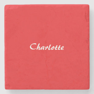 Red White Script Elegant Minimalist Modern Name Stone Coaster