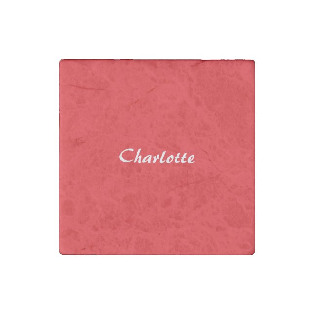 Red White Script Elegant Minimalist Modern Name Stone Magnet (Front)