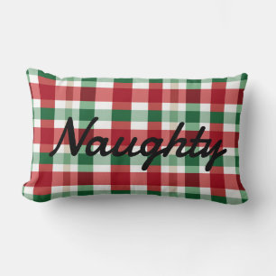 Red White Script Lettering Naughty or Nice Lumbar Pillow