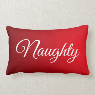 Red White Script Lettering Naughty or Nice Lumbar Pillow