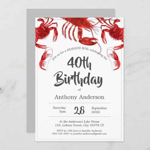 Red White Seafood Boil Custom Birthday Party Invitation