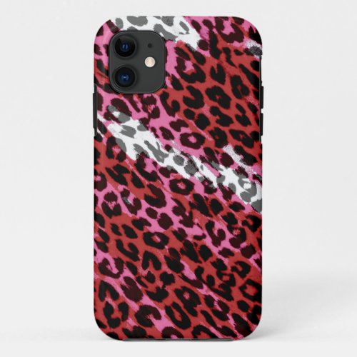 Red white seamles animal print texture of leopard iPhone 11 case