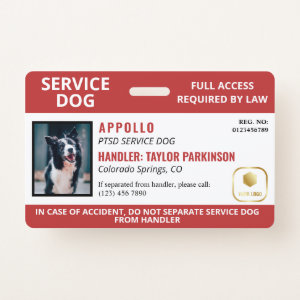 Red White Service Dog Logo & Photo ID Badge